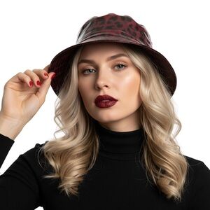 LEOPARD PRINT PATENT BUCKET HAT RED BLACK WOMAN